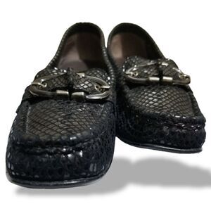 ⭐️ Stuart Weitzman Andy Black Serpentine Suede Low-Wedge Loafers  sz 8AAAA